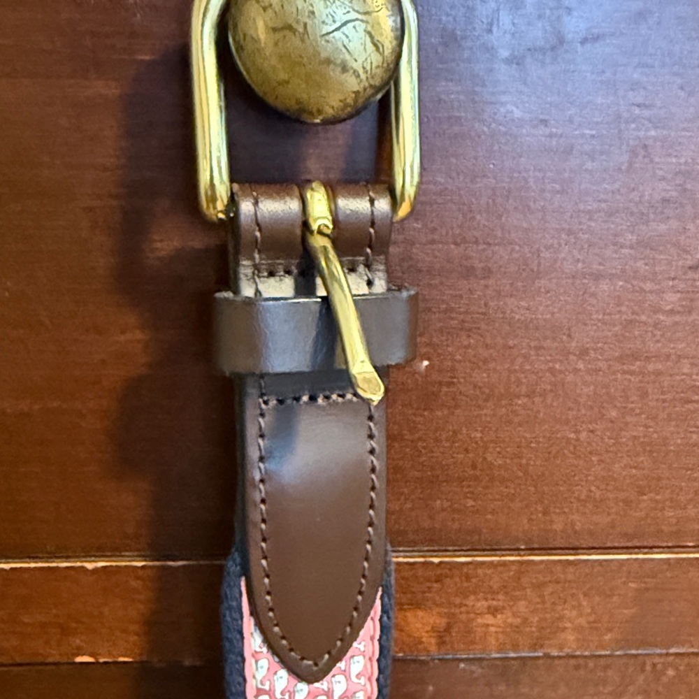 Vineyard Vines Brown Leather Belt with Gold Buckle